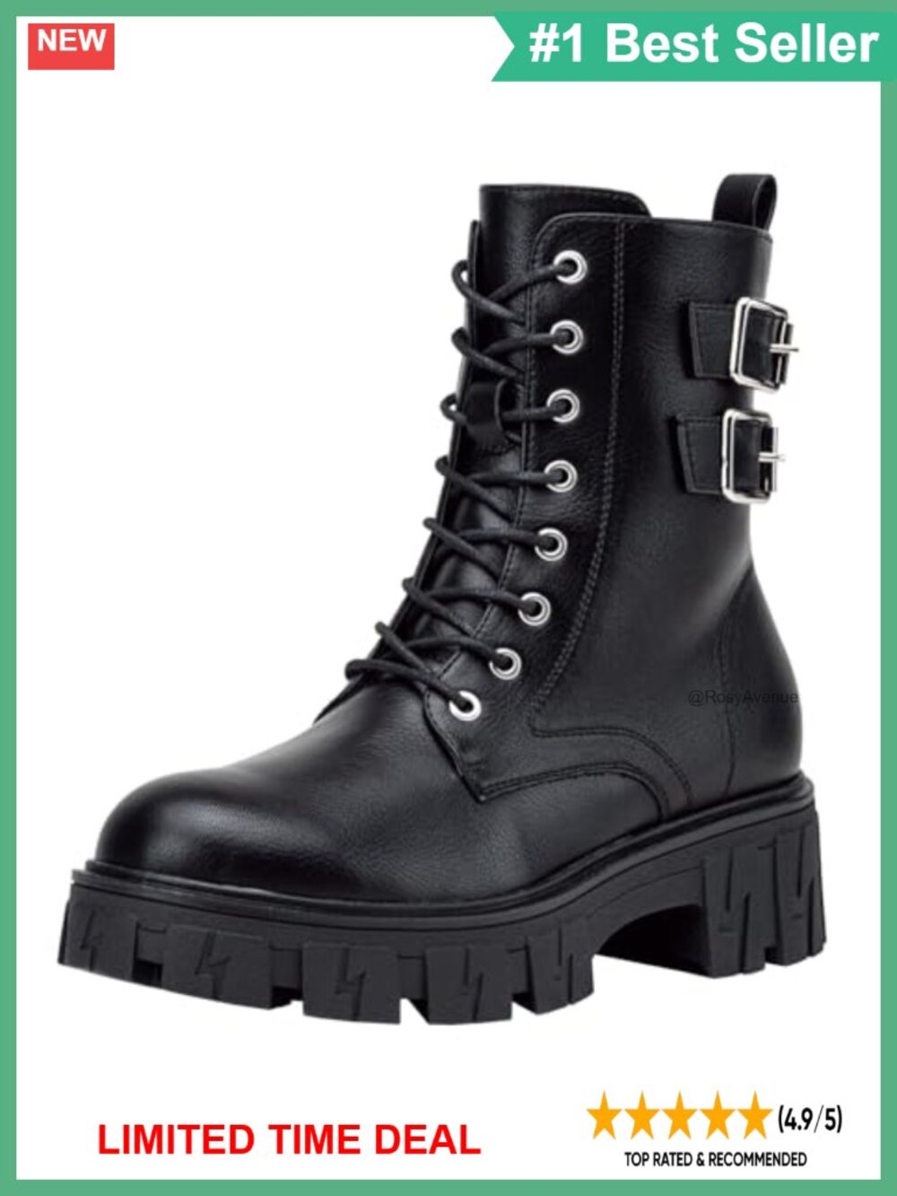 Vepose Women's Combat Boots Lace-Up Zip Moto Ankle Booties Chunky Heel
